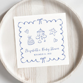 Guardanapo De Papel Chá Whimsical Blue Wavy Frame Baby Boy