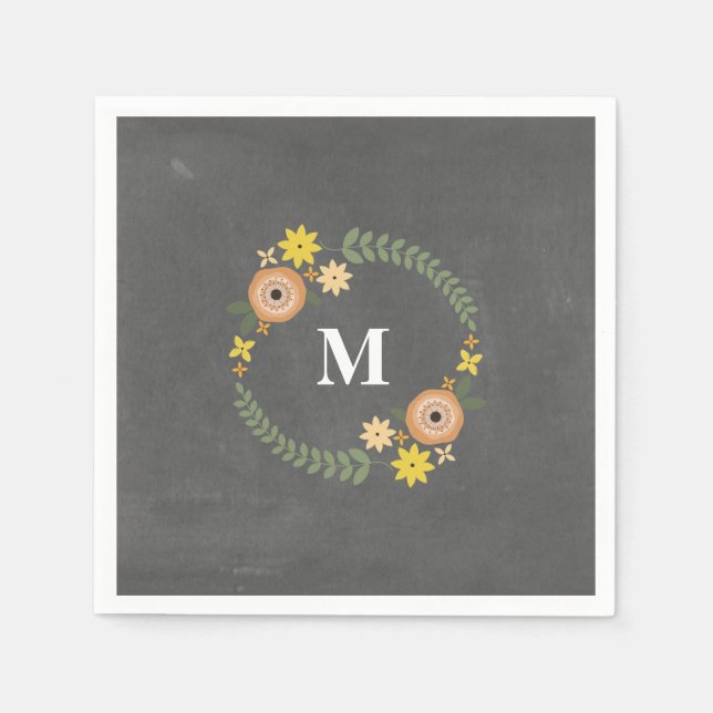 Guardanapo De Papel Chalk Inspirou Monograma Wreath Wedkins (Frente)