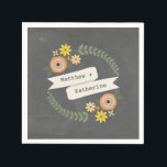 Guardanapo De Papel Chalk Inspirou Wreath Wedkins<br><div class="desc">Os guardanapos de papel com ilustração de uma coroa floral laranja sobre um fundo inspirado no quadro. Personalize os nomes. Procure por convites e outros itens de coordenação na Paperie de Jill.</div>