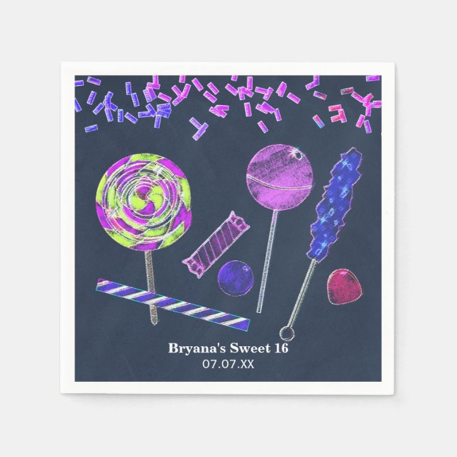 Guardanapo De Papel Chalkboard Candy Land Sweets Chalk Doodles Party (Frente)