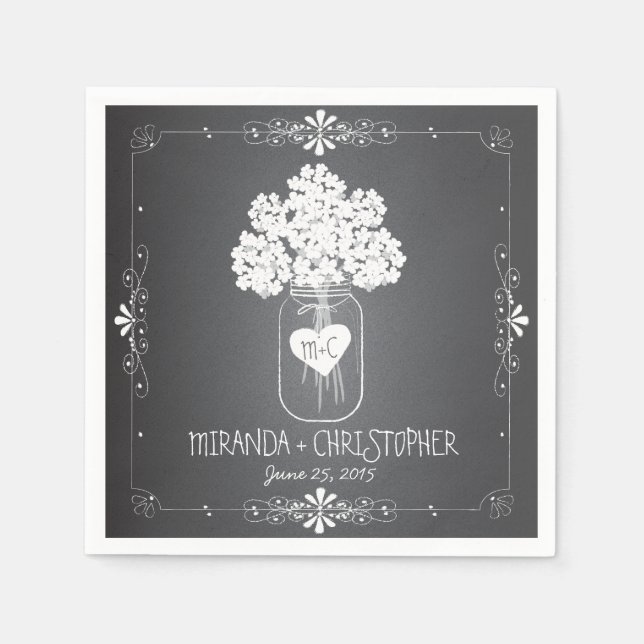 Guardanapo De Papel Chalkboard Mason Jar Personalizado Casamento Napki (Frente)