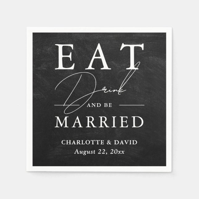 Guardanapo De Papel Chalkboard Preto Coma Bebida e Casamento (Frente)