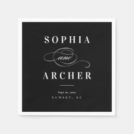 Guardanapo De Papel Chamada Caligráfica Romântica Casamento Preto e Br