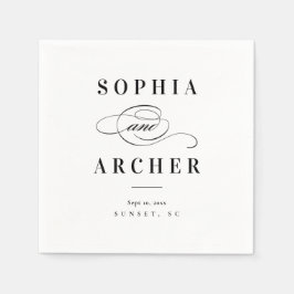 Guardanapo De Papel Chamada Caligráfica Romântica Casamento Preto e Br