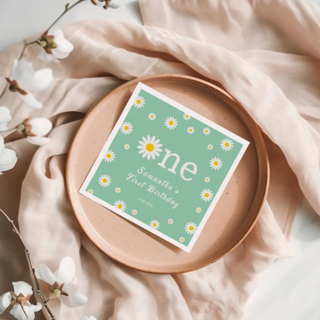 Guardanapo De Papel Chamomile Daisy Flower Elegante Aniversário Verde (Criador carregado)