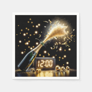 Guardanapo De Papel Champagne de Ano Novo com Relógio de Meia-Noite