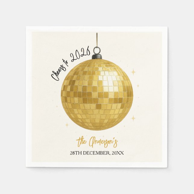 Guardanapo De Papel Champagne Disco Ball 2026 New Year Eve (Frente)