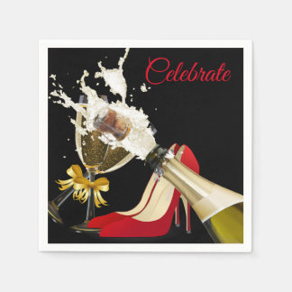 Guardanapo de Papel Champagne e Sapatos Vermelhos