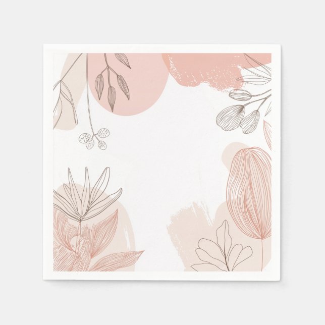 Guardanapo De Papel Champanhe - Cor-de-rosa - Floral Desenho Mão (Frente)