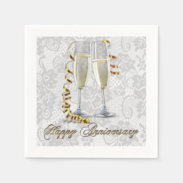 Guardanapo De Papel Champanhe de Lace Branco Flute Anniversário Napkin (Frente)
