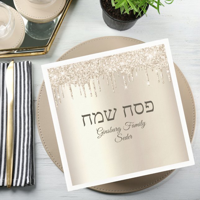 Guardanapo De Papel Champanhe Elegante Derrubando Pesach Sameach Passo (Criador carregado)