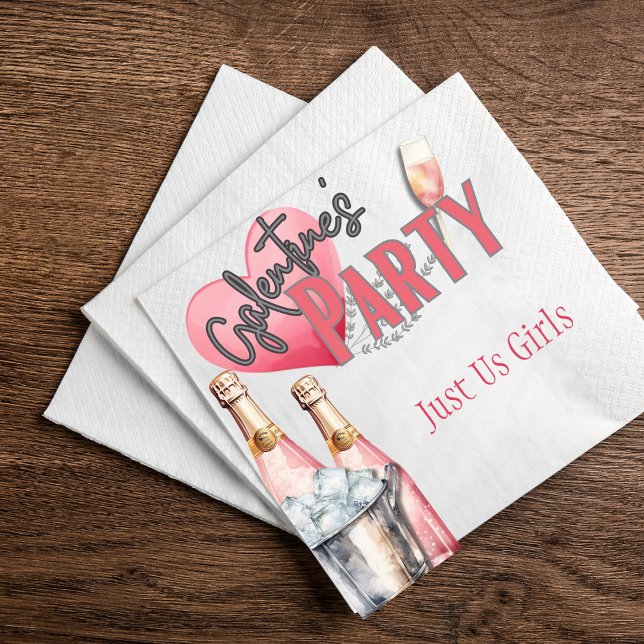 Guardanapo De Papel Champanhe Rosa e Partido Galentino do Balde de Gel (Galentine party napkins with pink proseco and cute ice bucket that match your invites.)