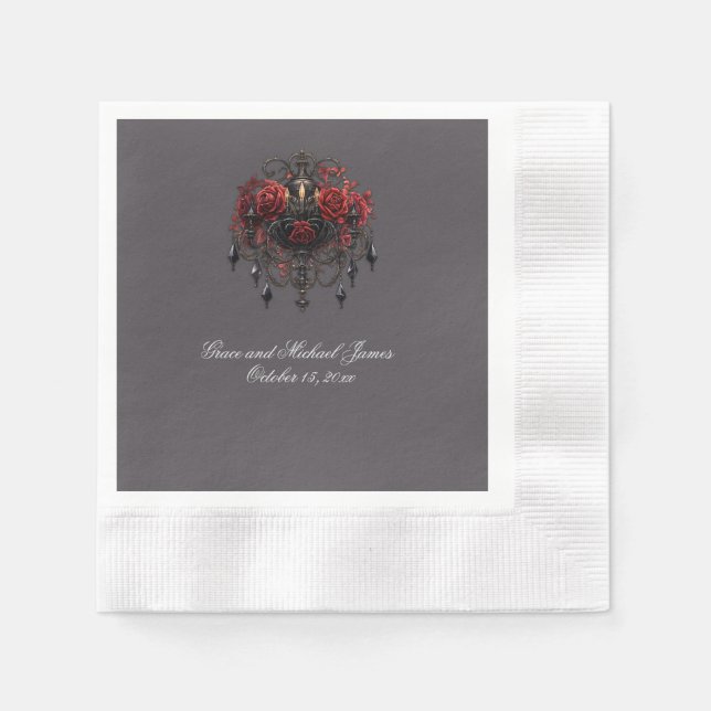 Guardanapo De Papel Chandelier Gótico Preto Intriciado Com Rosas (Frente)