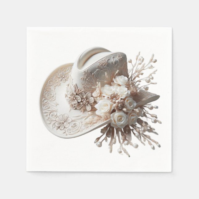 Guardanapo De Papel Chapéu branco com flores (Frente)