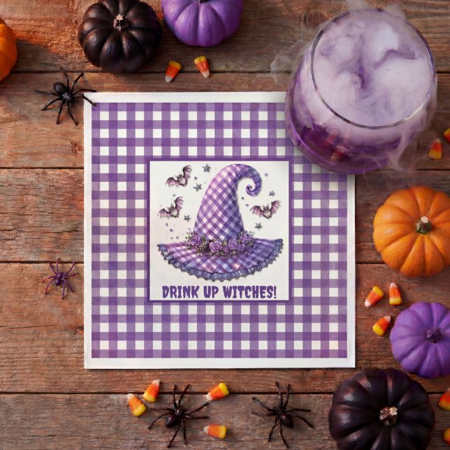 Guardanapo De Papel Chapéu de Bruxa de Halloween em Xadrez Roxo & Morc (Criador carregado)