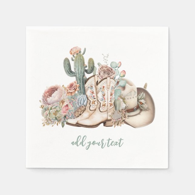 Guardanapo De Papel Chapéu de cowboy bota cowboy do deserto do Boho (Frente)