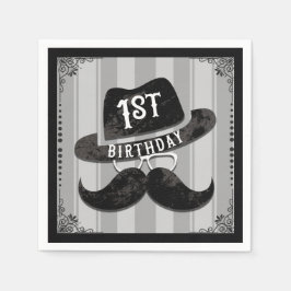 Guardanapo De Papel Chapéu de Óculos Bigode de Hipster 1º Aniversário 
