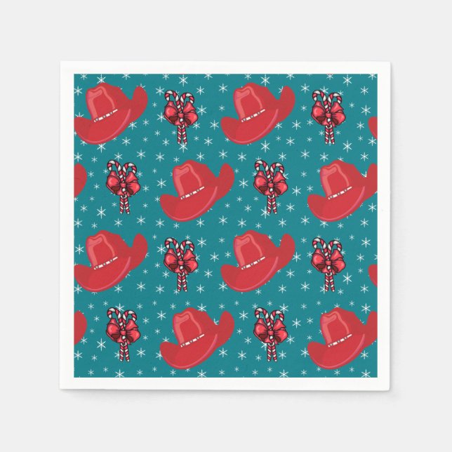 Guardanapo De Papel Chapéus De Cowboy E Canas Doces Do Natal Ocidental (Frente)