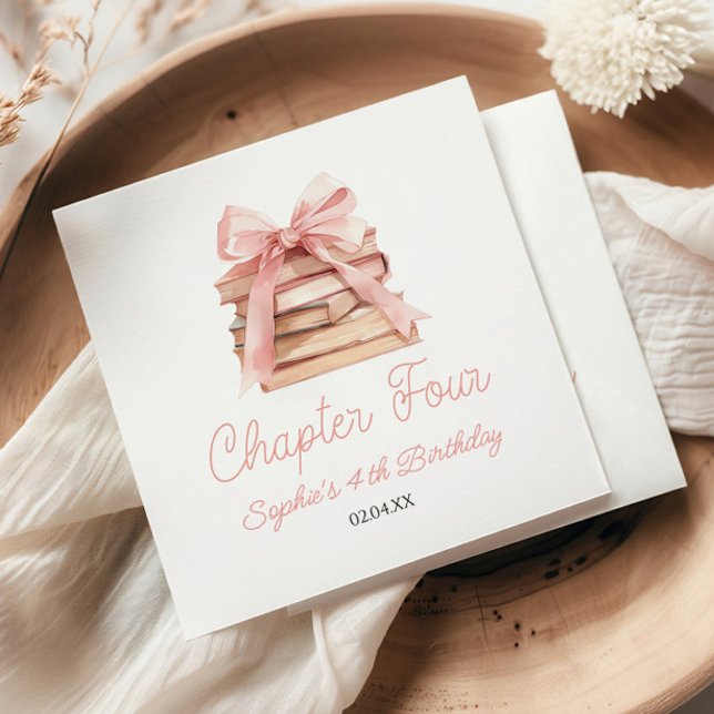 Guardanapo De Papel Chapter Four Pink Bow Books 4th Birthday Party (Criador carregado)