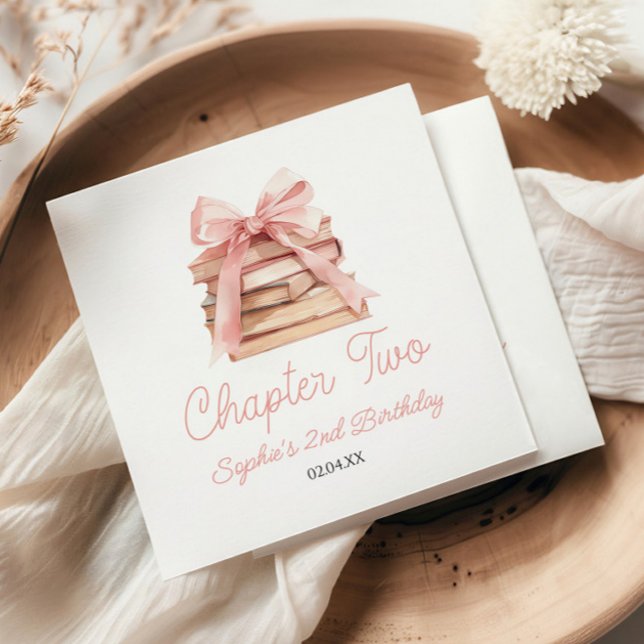 Guardanapo De Papel Chapter Two Pink Bow Books 2nd Birthday Party (Criador carregado)