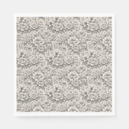 Guardanapo De Papel Charcoal Black and White Etched Flowers Classic