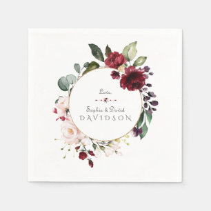 Guardanapo De Papel Charm Burgundy Blush Flowers Wreath Casamento