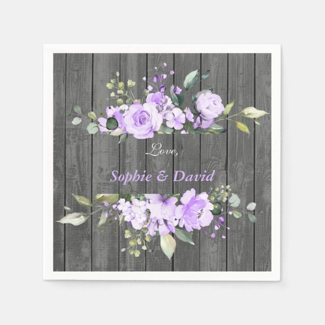 Guardanapo De Papel Charm Lavanda Floral Barn Wood Casamento (Frente)
