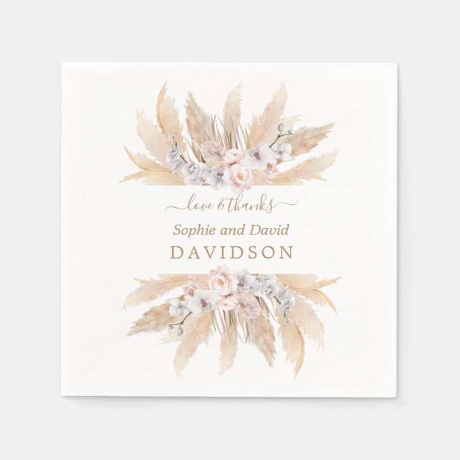 Guardanapo De Papel Charm White Roses Pampas Grass Wedkins (Frente)