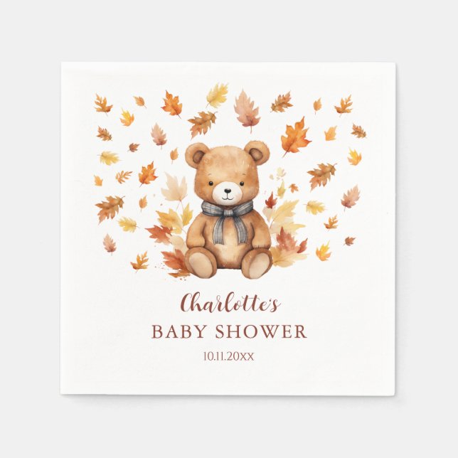 Guardanapo De Papel Charming Autumn Teddy Bear Baby Shower (Frente)