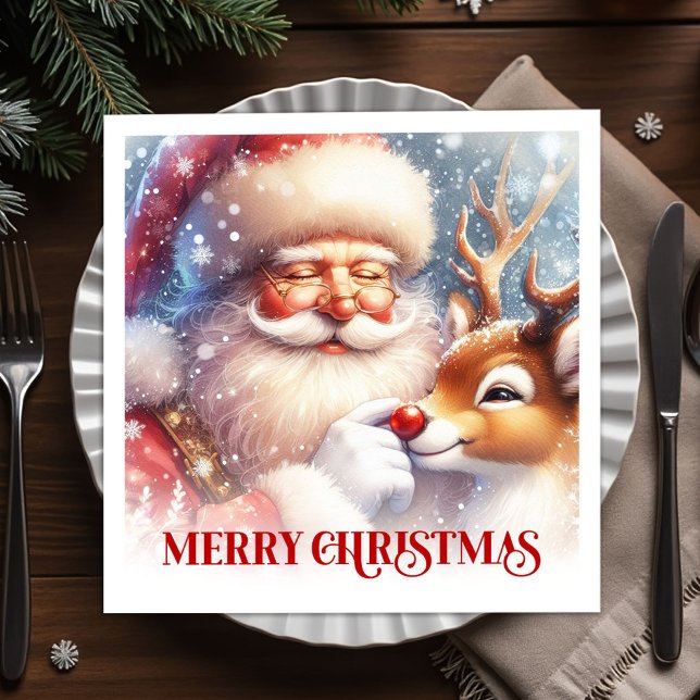 Guardanapo De Papel Charming Santa and Rudolph Christmas Party Dinner  (Charming Santa and Rudolph Christmas Party Dinner Napkins

)