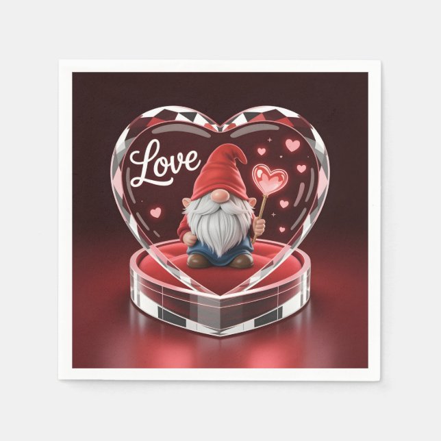 Guardanapo De Papel Charming Valentine Gnome in Crystal Heart Display  (Frente)