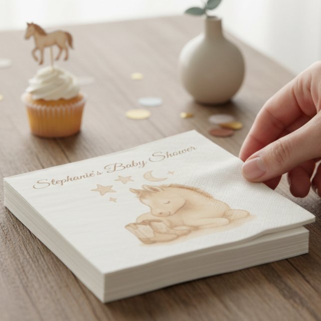 Guardanapo De Papel Charming Western Baby Horse – Shower (Sweet western personalized baby shower napkins)