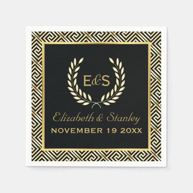 Guardanapo De Papel Chave grega preta e ouro e o casamento da coroa (Frente)