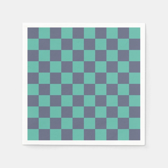 Guardanapo De Papel Checkerboard azul e verde (Frente)