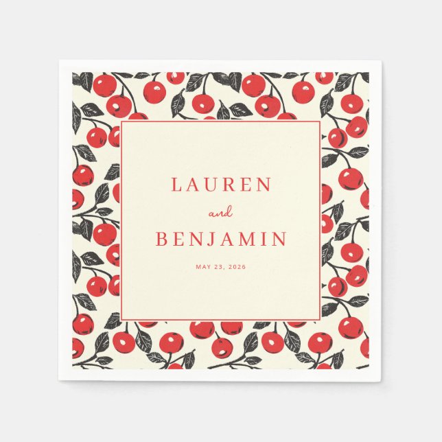 Guardanapo De Papel Cheerful Red Cherry Border (Frente)