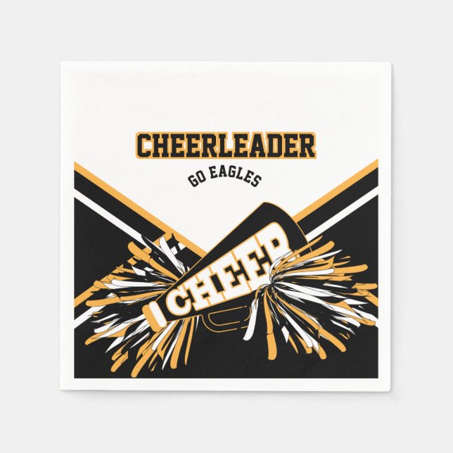 Guardanapo De Papel Cheerleader em branco, Dourado e preto (Frente)