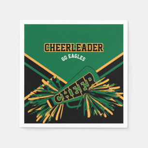 Guardanapo De Papel Cheerleader em verde escuro, Dourado e preto