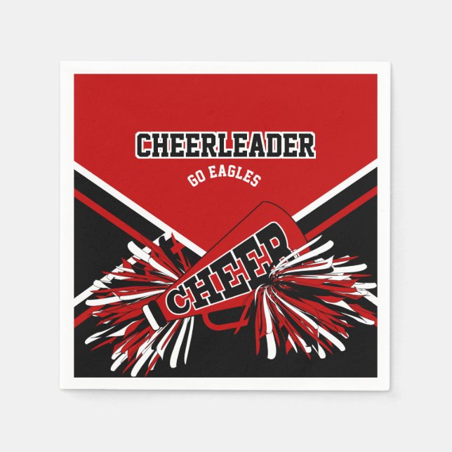 Guardanapo De Papel Cheerleader em vermelho, branco e preto (Frente)