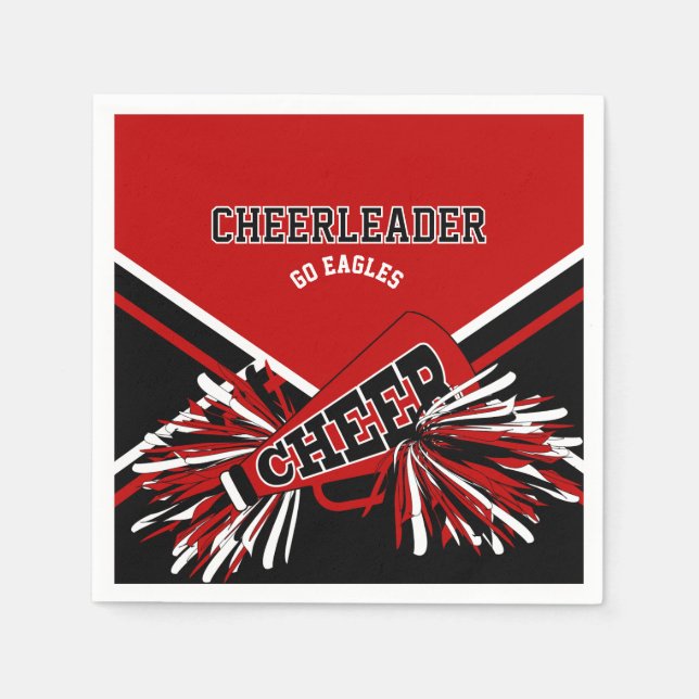 Guardanapo De Papel Cheerleader em vermelho, branco e preto (Frente)