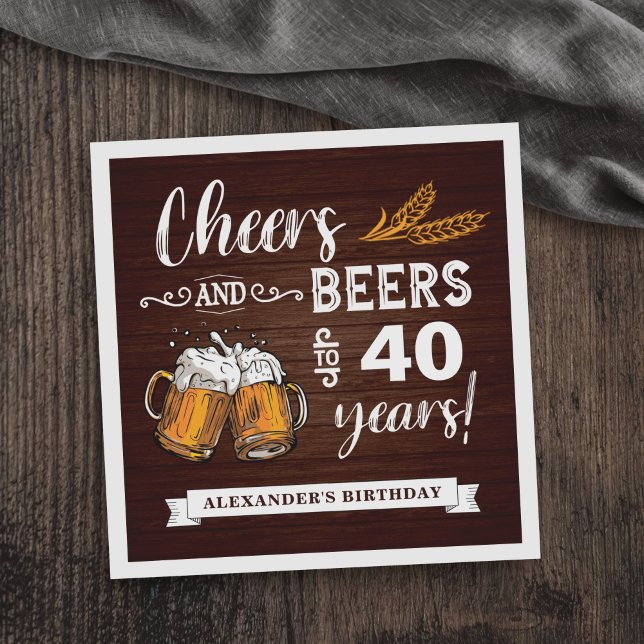 Guardanapo De Papel Cheers and Beers aniversário de 40 anos Rustic (Criador carregado)