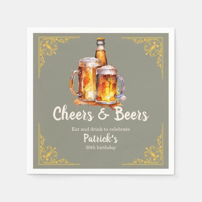 Guardanapo De Papel Cheers and Beers Glass Bottle 50th Birthday (Frente)