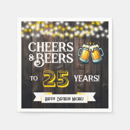 Guardanapo De Papel Cheers and Beers to 25 Years Rustic Birthday