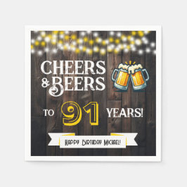 Guardanapo De Papel Cheers and Beers to 91 Years Rustic Birthday Party