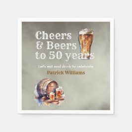 Guardanapo De Papel Cheers Beers 50 Years Black Smokey Men's Birthday