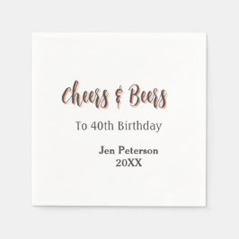 Guardanapo De Papel Cheers & beers to 40th birthday gray name year sin