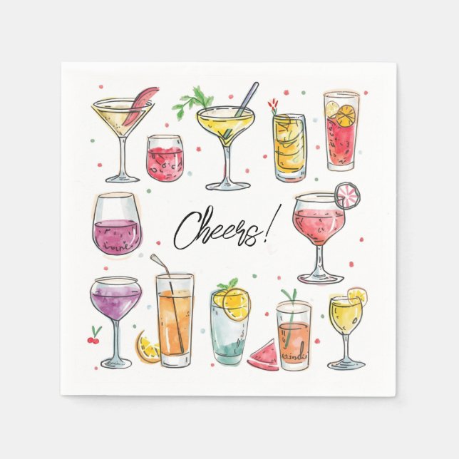 Guardanapo De Papel Cheers Drink Doodles Cocktail (Frente)