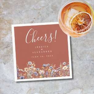 Guardanapo De Papel Cheers Dusty Blue Wildflower Terracotta Casamento