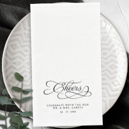 Guardanapo De Papel Cheers Elegant Bride & Groom Calligraphy Black