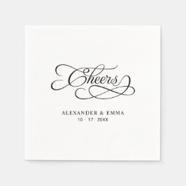 Guardanapo De Papel Cheers Elegant Wedding Black & White Calligraphy