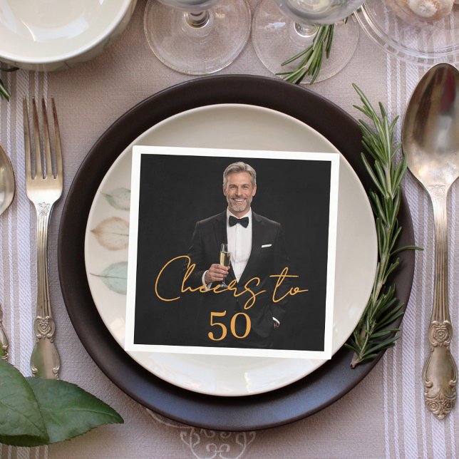 Guardanapo De Papel Cheers photo gold birthday party luncheon (Criador carregado)